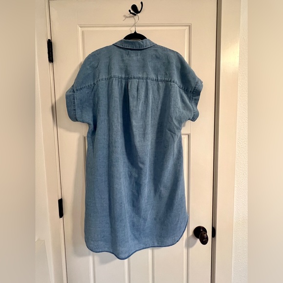 Madewell Central Linen Blend Chambray Denim Short Sleeve Button Down Shirt Dress - Picture 3 of 5